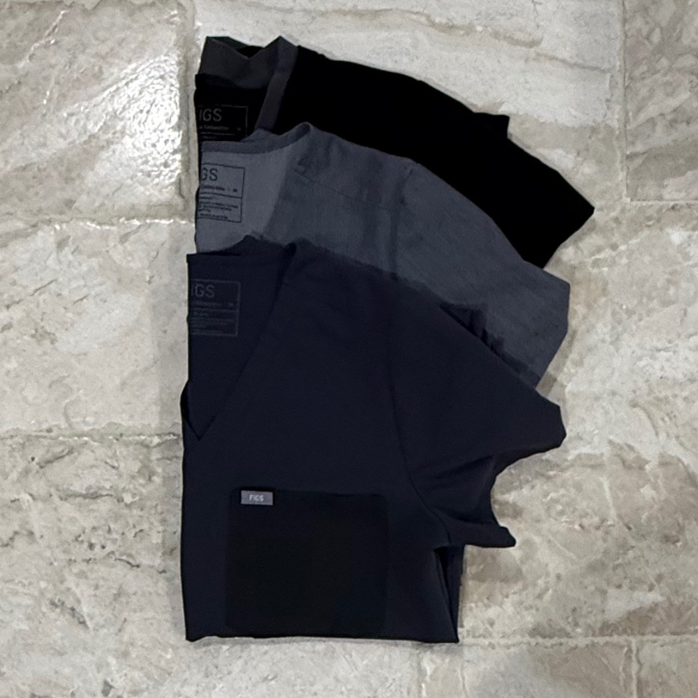 *Set of 3* FIGS Catarina Scrub Tops Graphite Grey / Black / Charcoal (Size M)